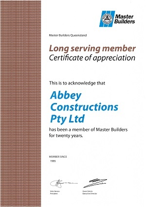 Long Serving Member Certificate of Appreciation - Master Builder, Abbey Constructions